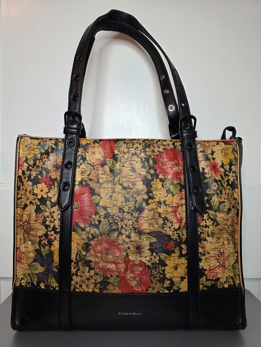 Pixie Mood Vegan Leather Tote Bag – Black & Floral